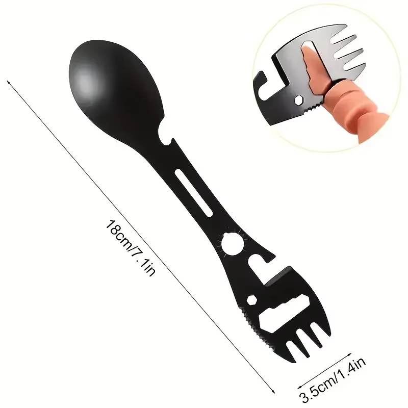 Outils de survie en plein air 5 en 1, kit EDC multifonctionnel pour le camping, fourchette, couteau, cuillère, ouvre-bouteille/ouvre-boîte pratique