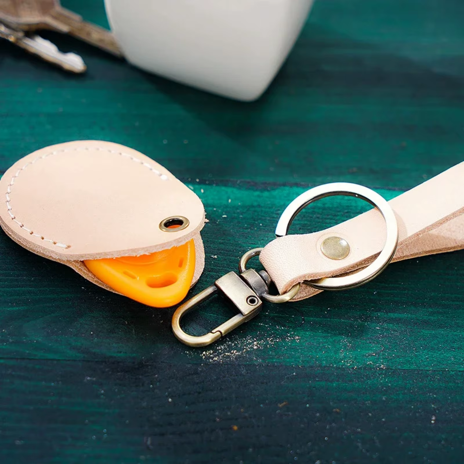 Étui pour carte d'accès en cuir, accessoires de porte-clés Anti-perte et Anti-chute, porte-clés en cuir avec anneau de porte-clés