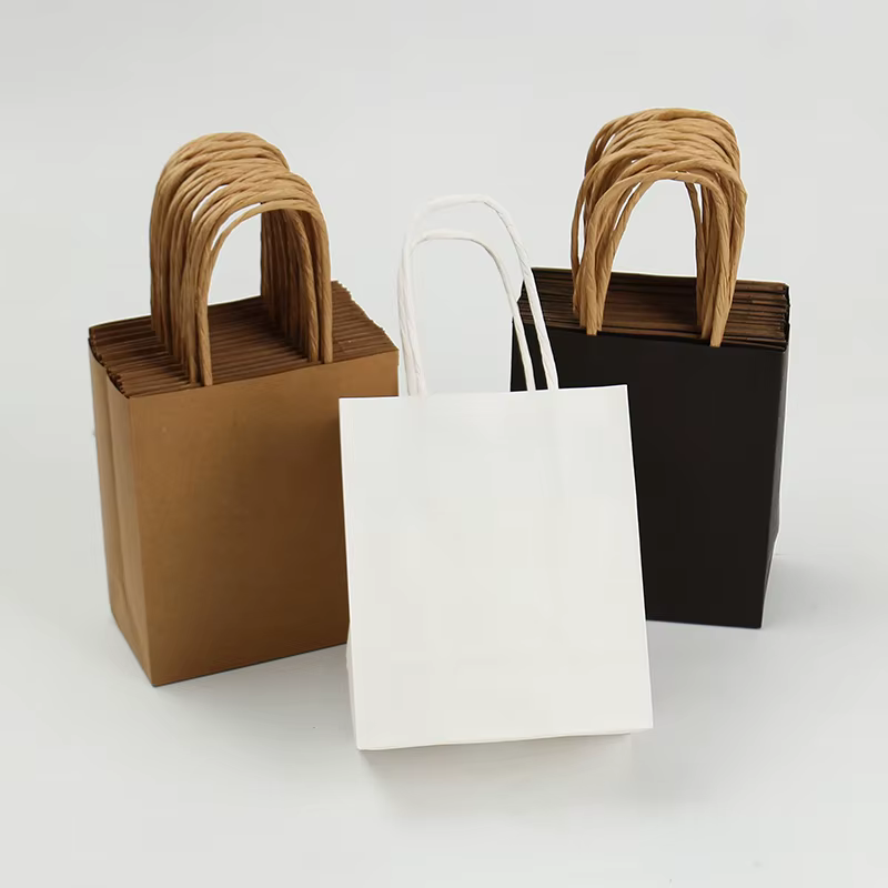 Mini sacs en papier kraft avec poignées, petite taille marron/blanc/noir - Vente en gros pour l'épicerie, le commerce de détail, les cadeaux de fête, la présentation de bijoux