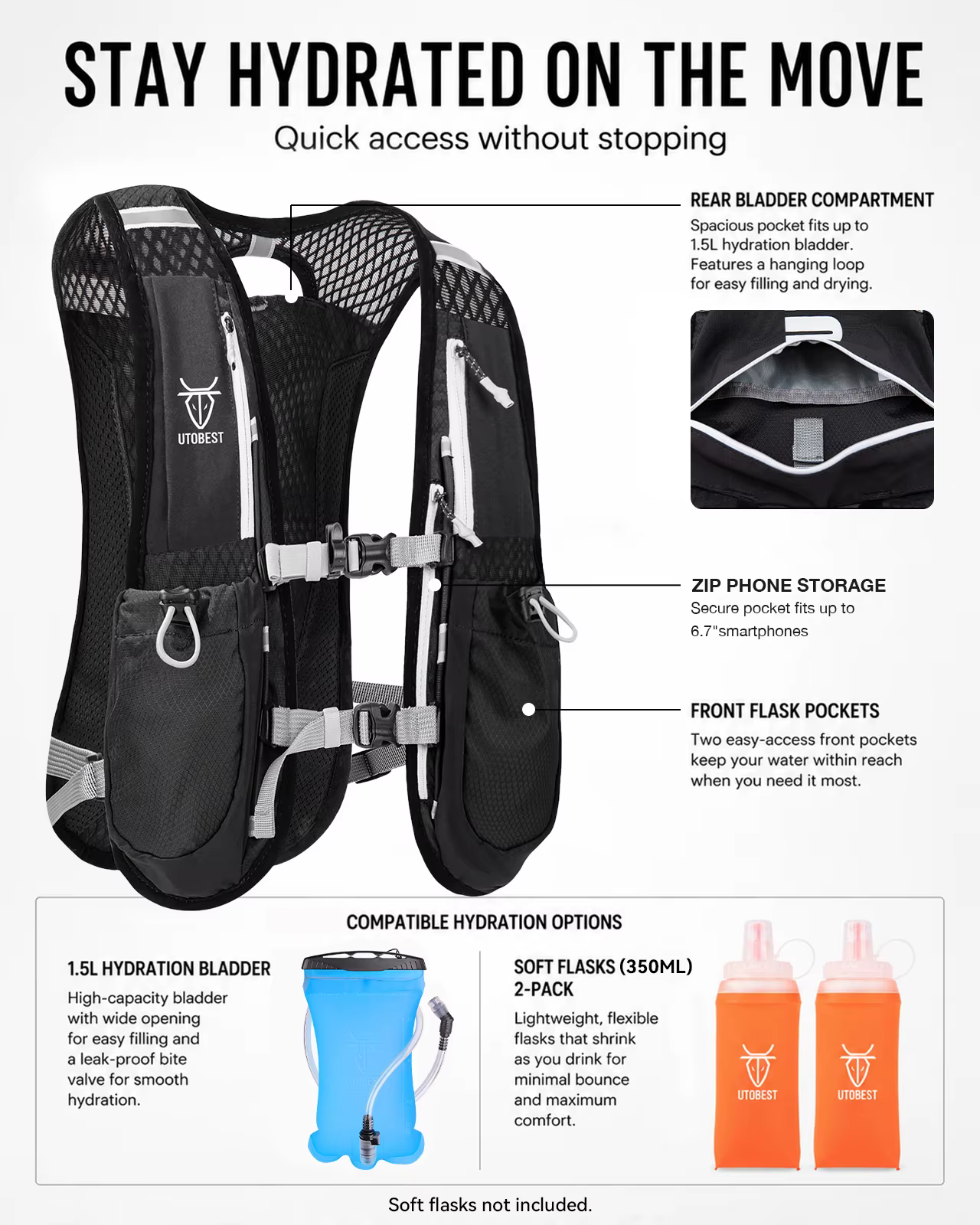 Sac à dos de course sur sentier avec glaçage d'hydratation ultra léger