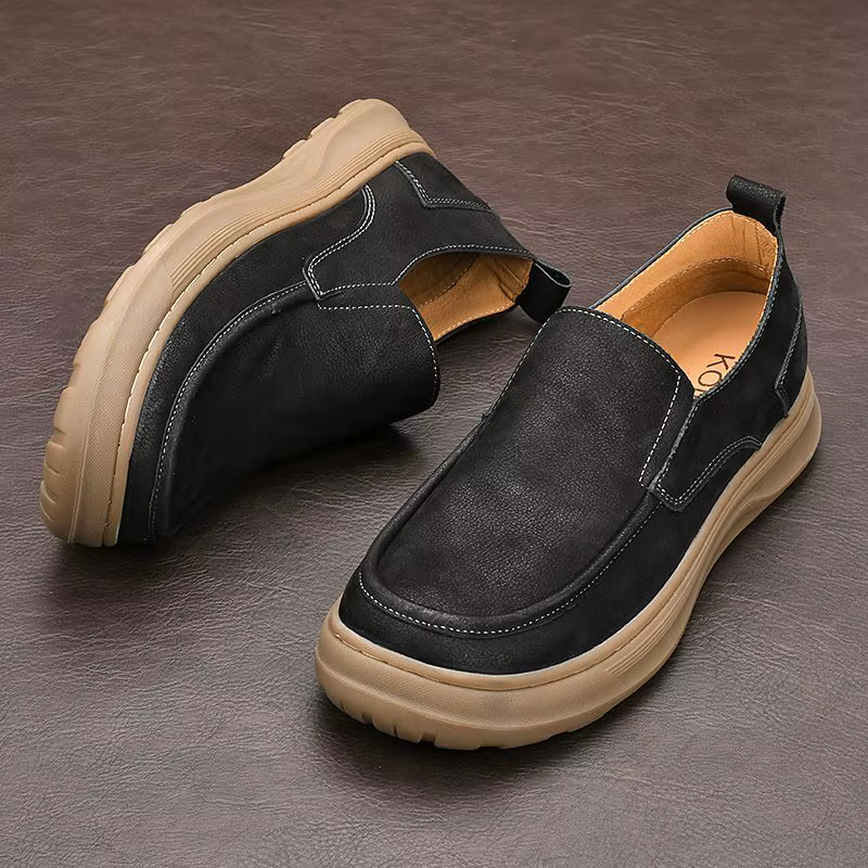 LIHUAMAO cuir de vache daim chaussures décontractées pour hommes sans lacet mocassins
