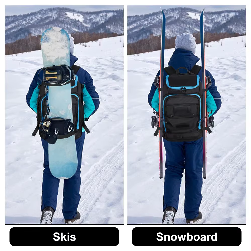Sac à dos de voyage pour bottes de ski 50L grande capacité imperméable pour bottes de snowboard, casque, lunettes, support pour skis, séparation sec/humide