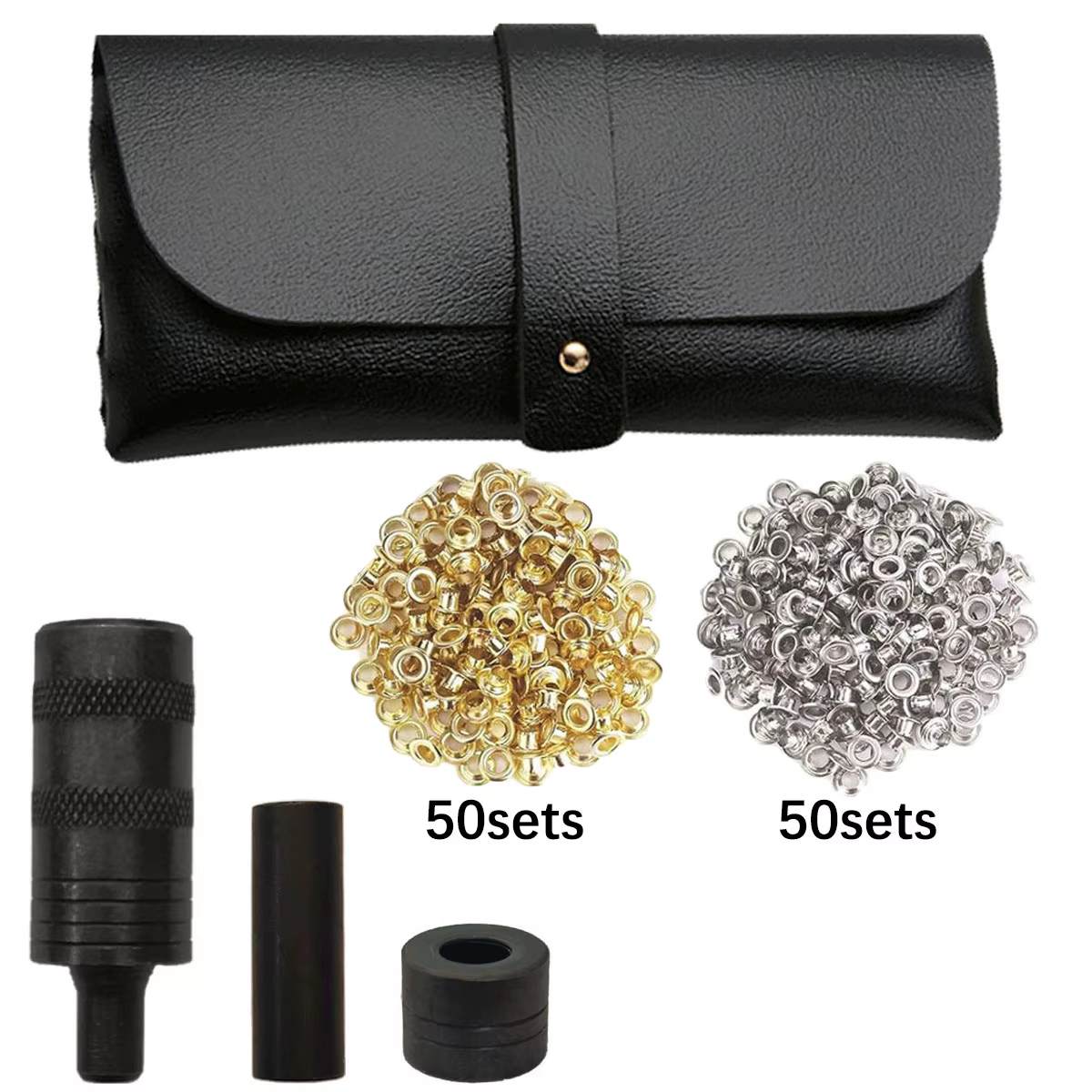 Kit d'outils pour œillets 10/12mm, 100 pièces, avec poinçon et rondelles, œillets dorés et argentés, sac de rangement pour bâches, tentes en cuir et toiles