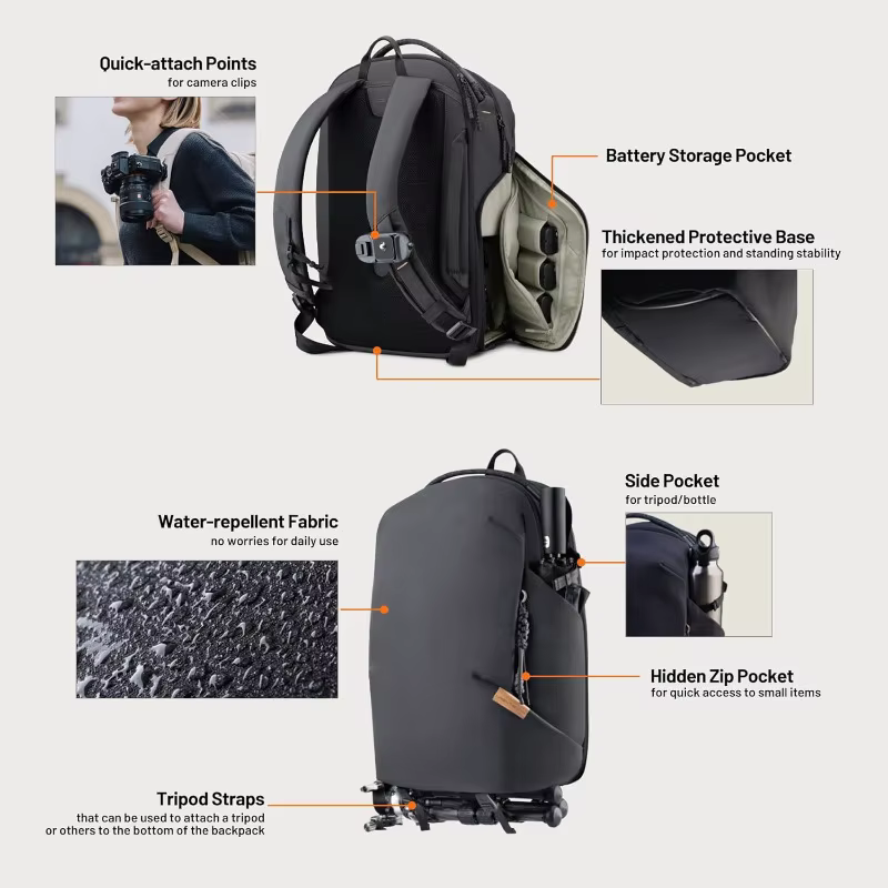 Sac à dos de voyage pour photographie en plein air 16L 22L