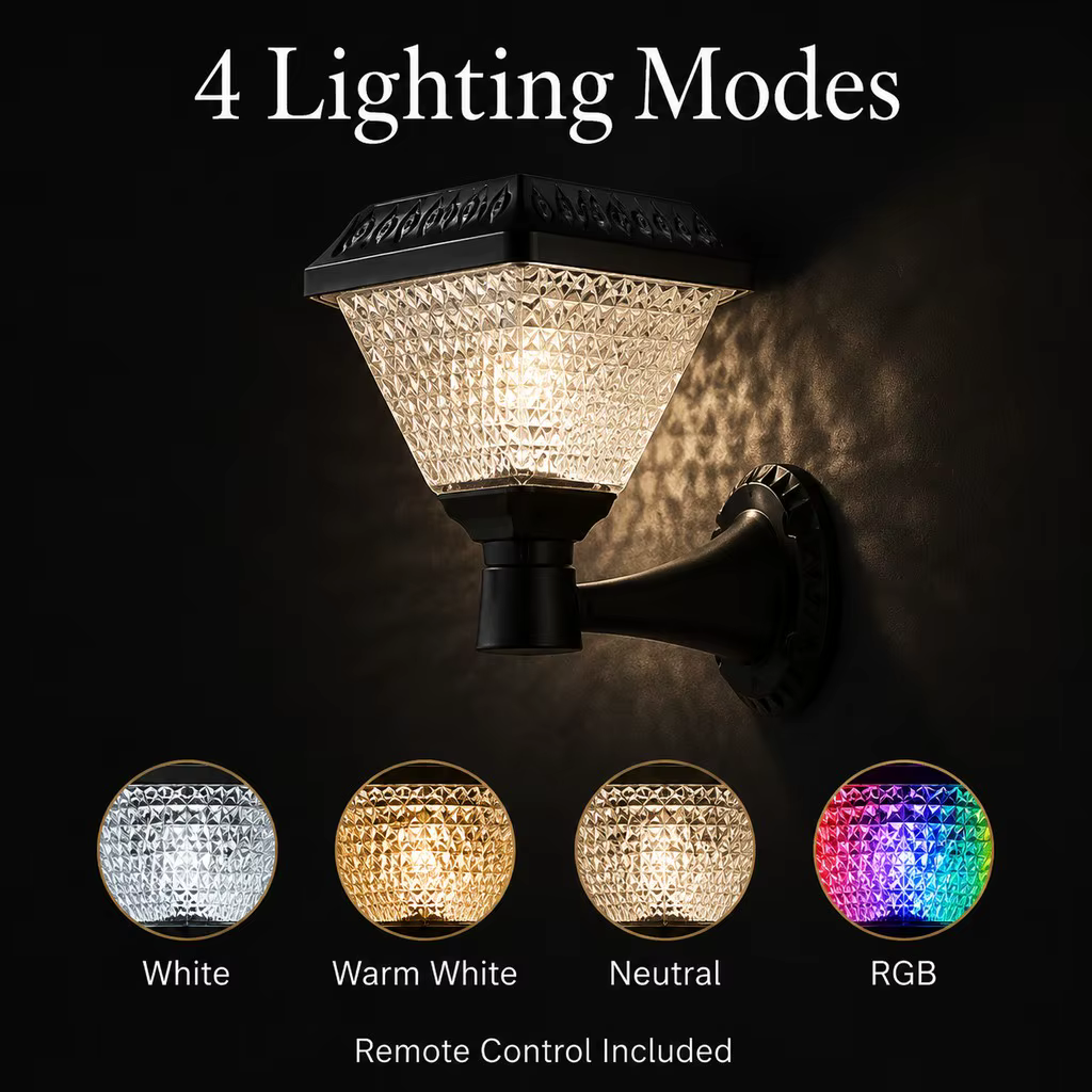 Lampe solaire murale pour poteau, 4 couleurs changeantes, télécommande, marche/arrêt automatique, étanche IP65, éclairage extérieur pour porche, jardin, clôture