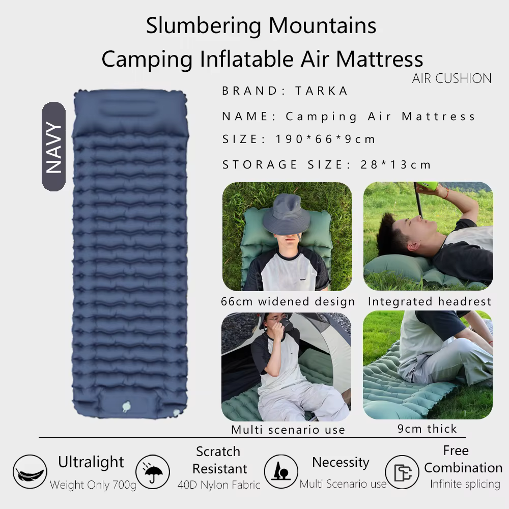 TARKA – matelas gonflable de Camping, épais, auto-gonflant, Chusion d'air, randonnée sauvage, voyage, coussin de couchage épissable