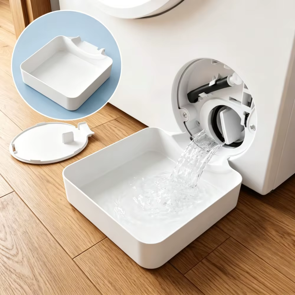 Bac de drainage pour machine à laver, bac de récupération d'eau pour le nettoyage du filtre à peluches, bac à eau portable anti-débordement pour buanderie domestique