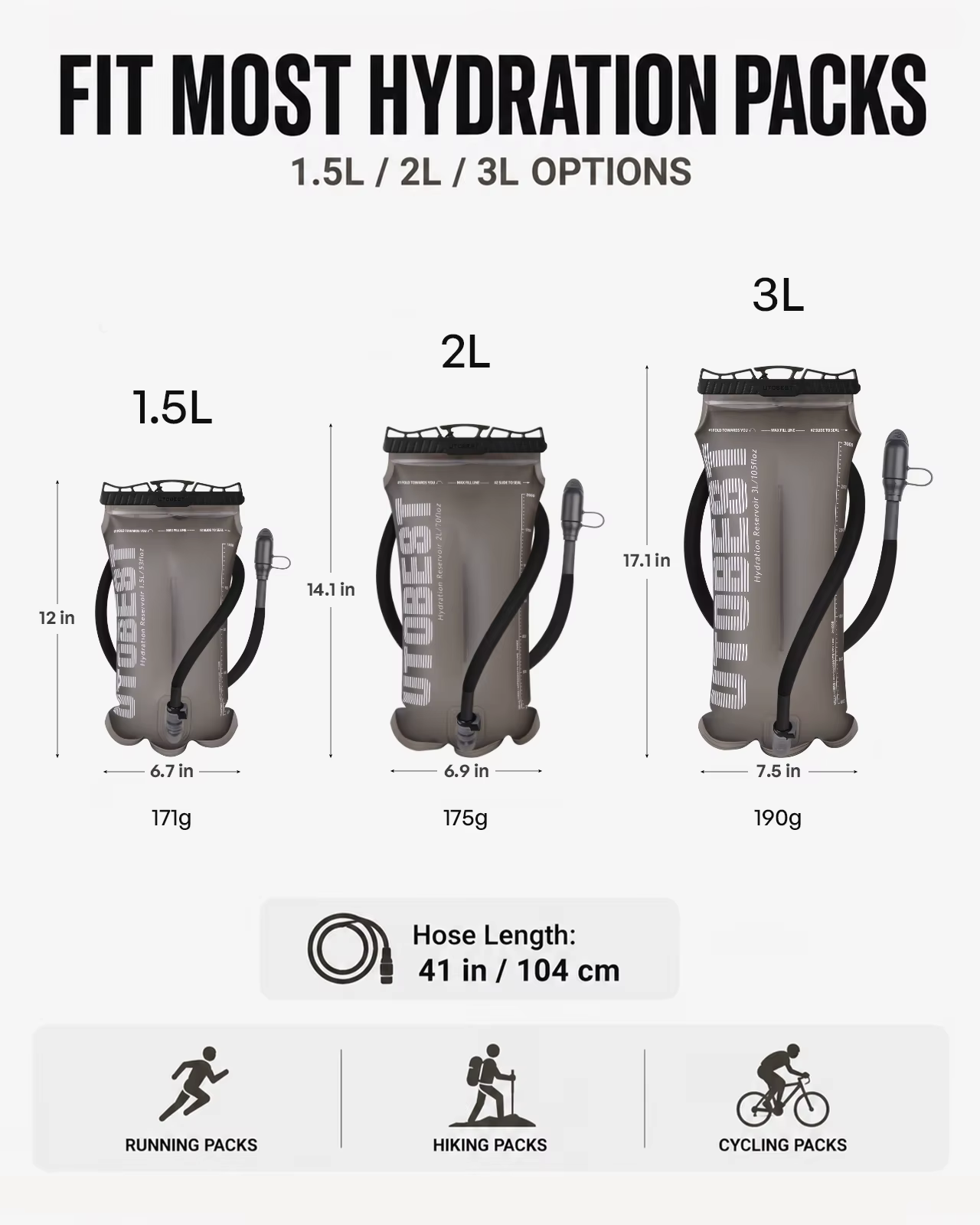 UTOBEST 1.5L/2L/3L sac d'hydratation de vessie d'eau réservoir sac de stockage