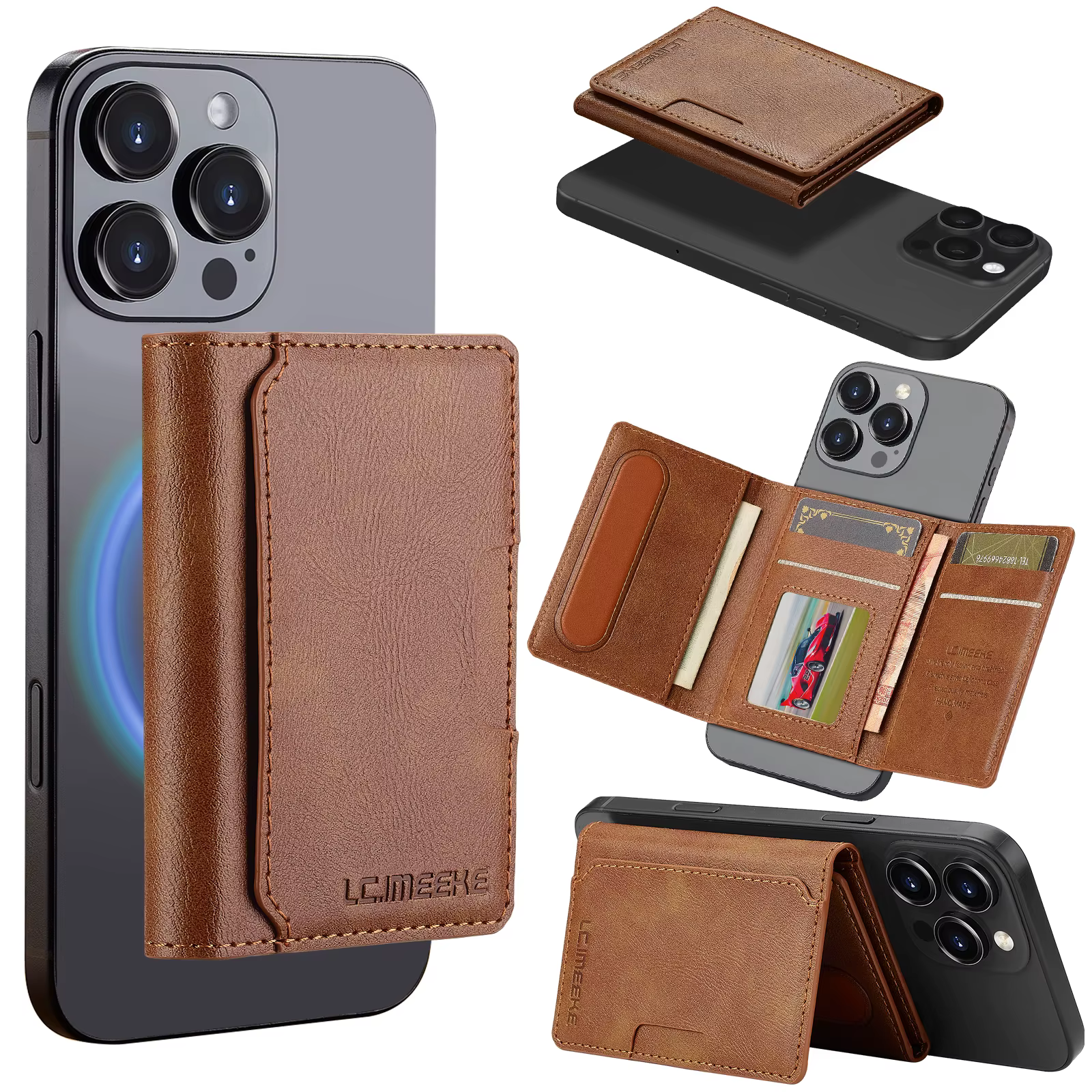 Carte magnétique Solt sac pour iPhone Samsung Google Xiaomi Magsafe fonctions porte-carte portefeuille en cuir PU hommes mince sacs à main poche