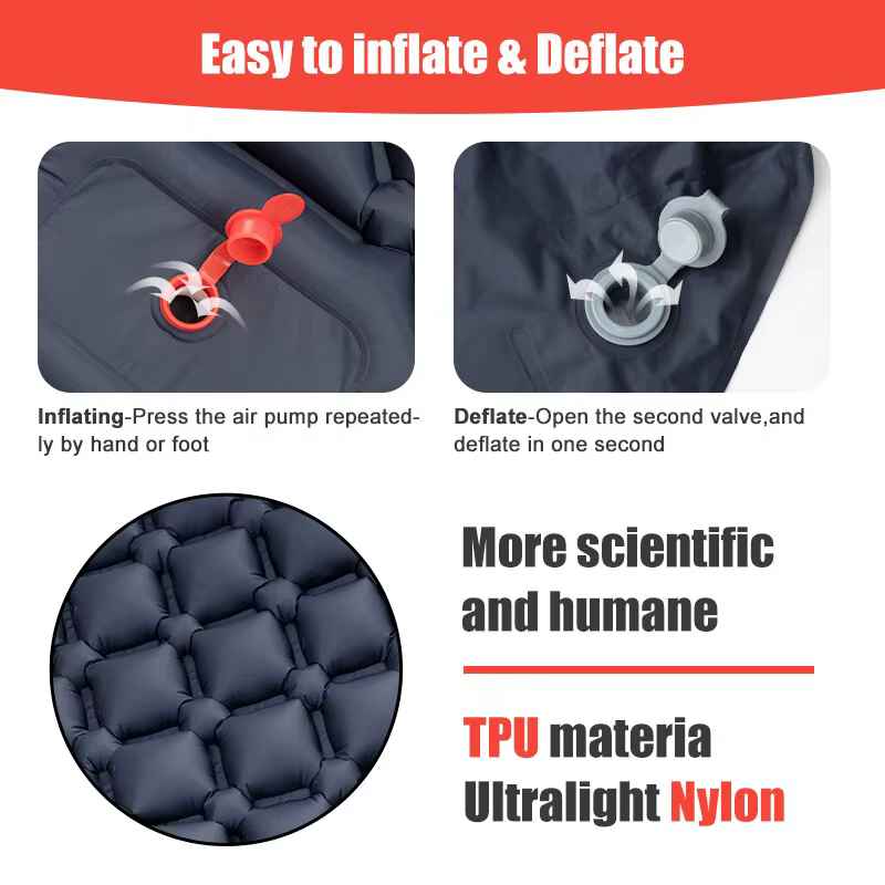 Camping en plein air Gonflable Matelas Couchage Pad Avec Oreillers Ultra Léger Air Mat Intégré Gonfleur Pompe Randonnée