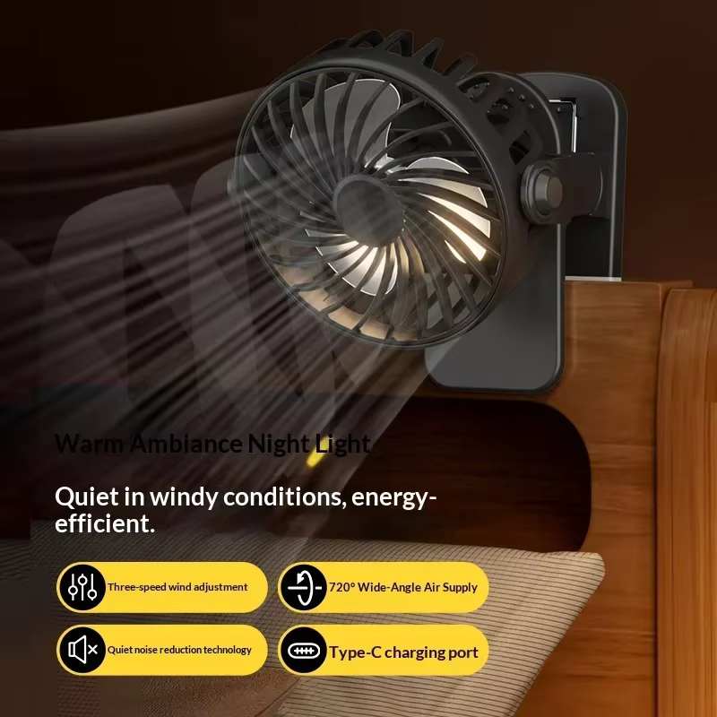Ventilateur portable rechargeable à clip 720 ° Lampe Haht rotative