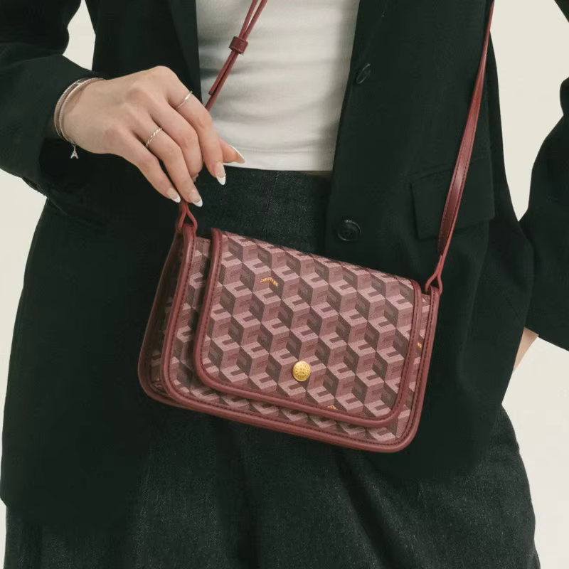 Sac messager de luxe à monogramme pour femme, imprimé géométrique, sac bandoulière en toile enduite 3D Cube, sac à bandoulière classique polyvalent et élégant