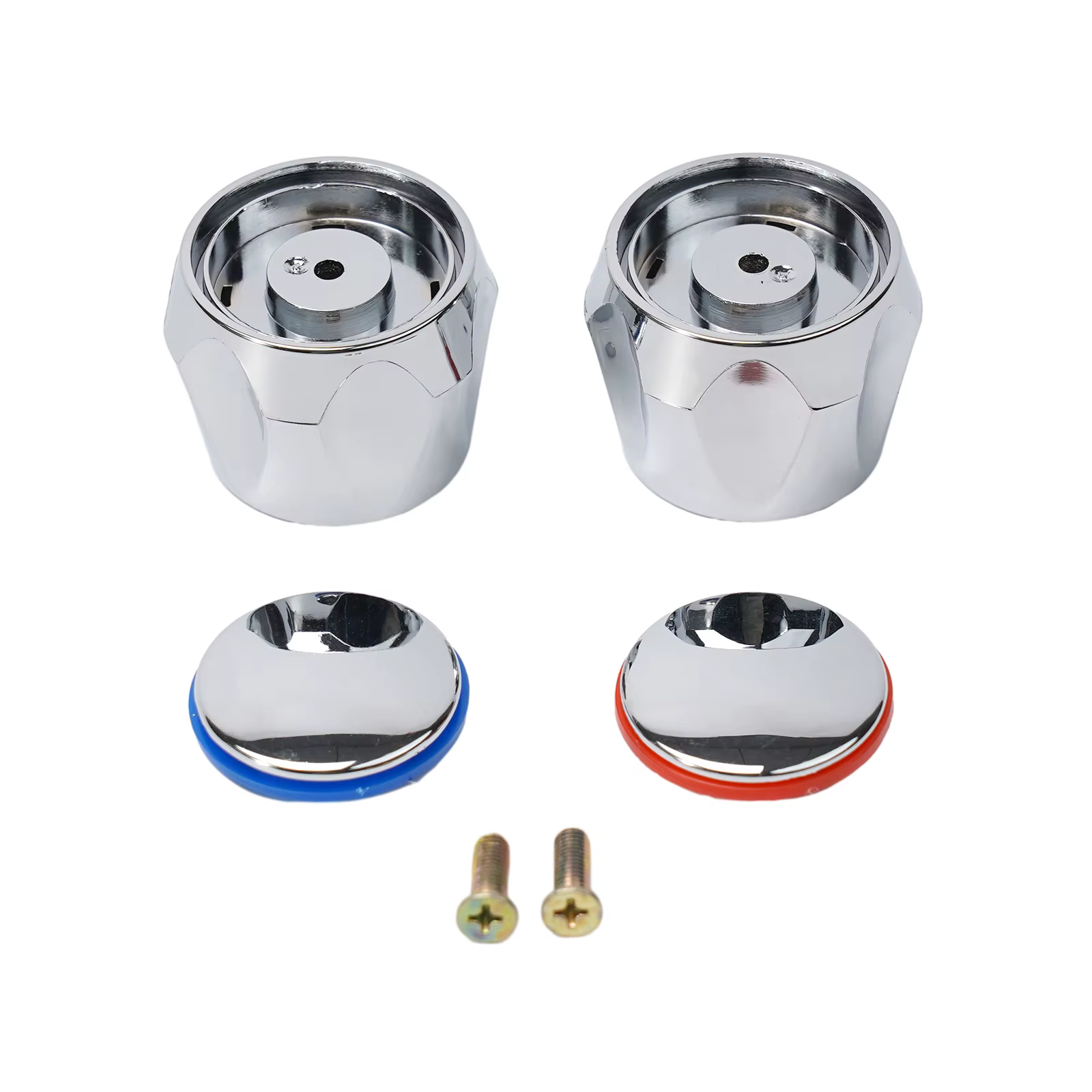 Kit de salle de bain poignée de robinet poignée de robinet dispositifs d'arrosage 2 volants + 2 vis ABS + poignée de robinet en fer volant argent