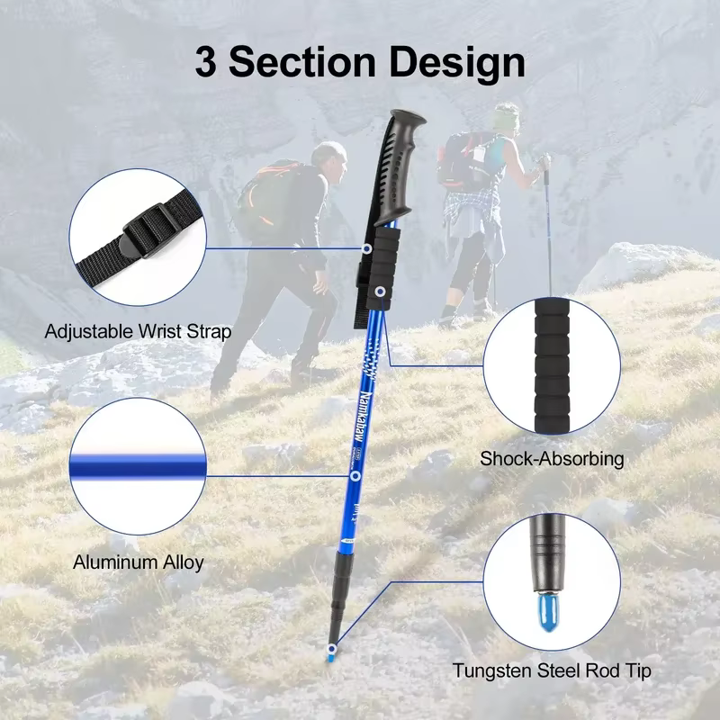Bâtons de trekking ultralégers à 3 sections