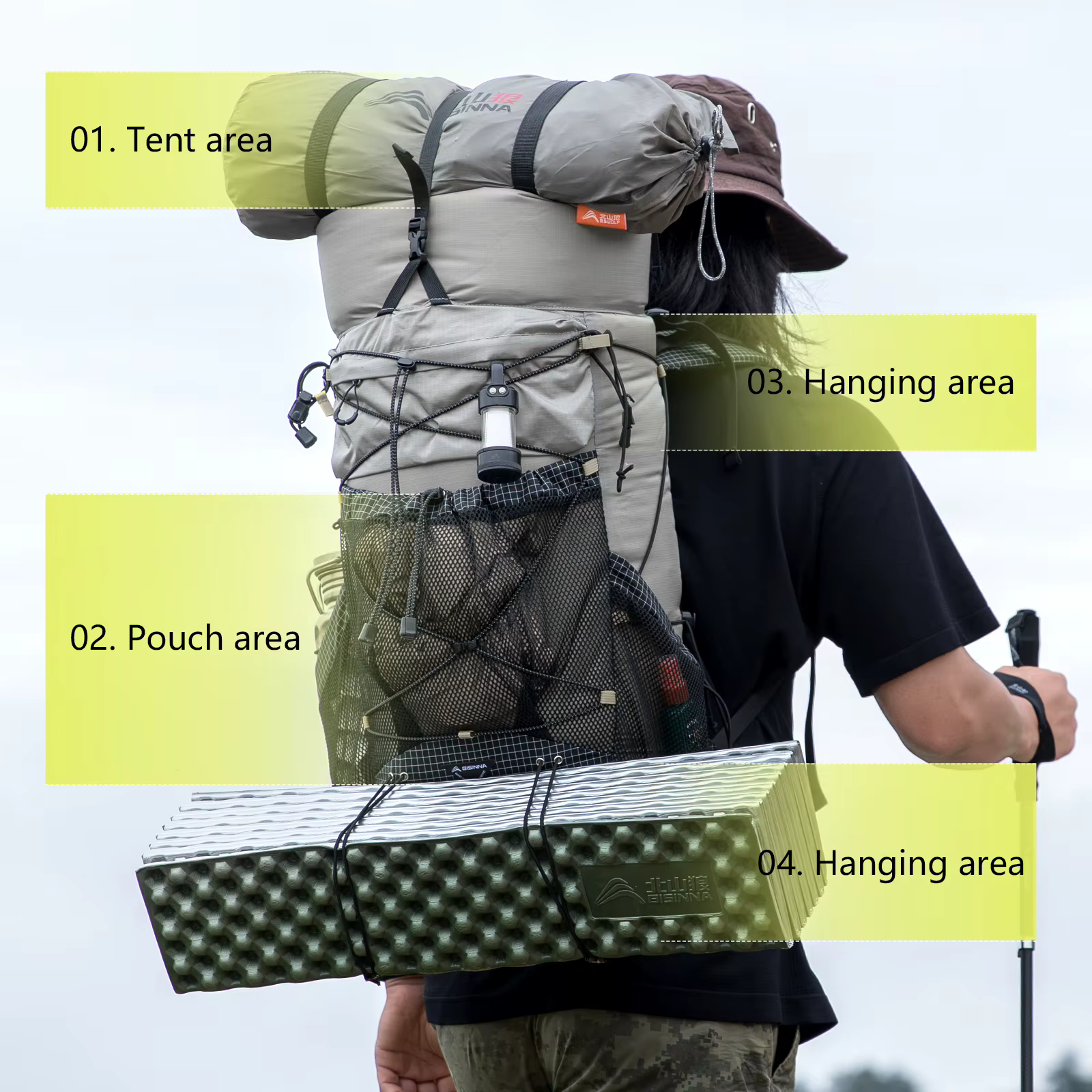 BISINNA Sac à dos de camping 25 + 10L