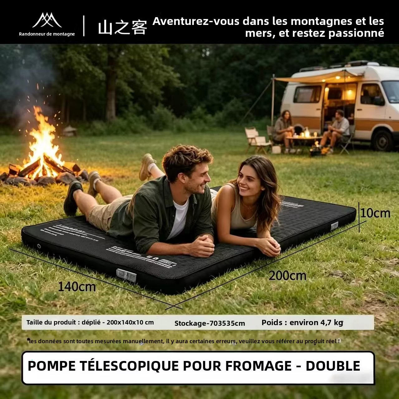 Nouveau matelas gonflable Mountainhiker édition améliorée 10 cm de hauteur avec sac de rangement