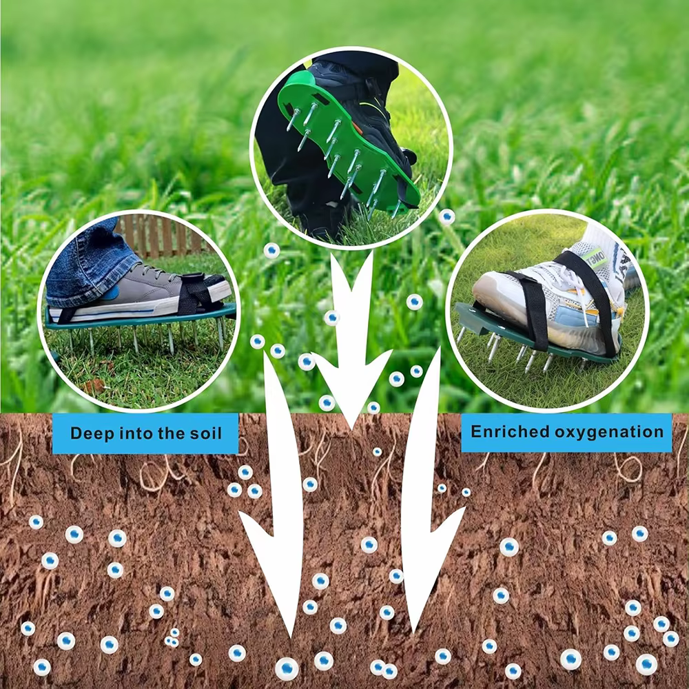 Chaussures d'aération de pelouse haut de gamme avec 5 clous en acier de 5 cm pour l'aération et la culture de l'herbe, outil de jardinage auto-nivelant