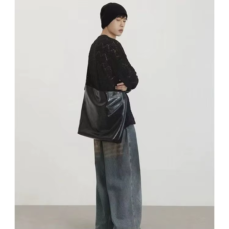 Sac fourre-tout d'avertissement à l'huile minimaliste noir, sac à main en PU de grande capacité, sac de rangement pour vêtements, sac à main lancé par la rue, hommes et femmes