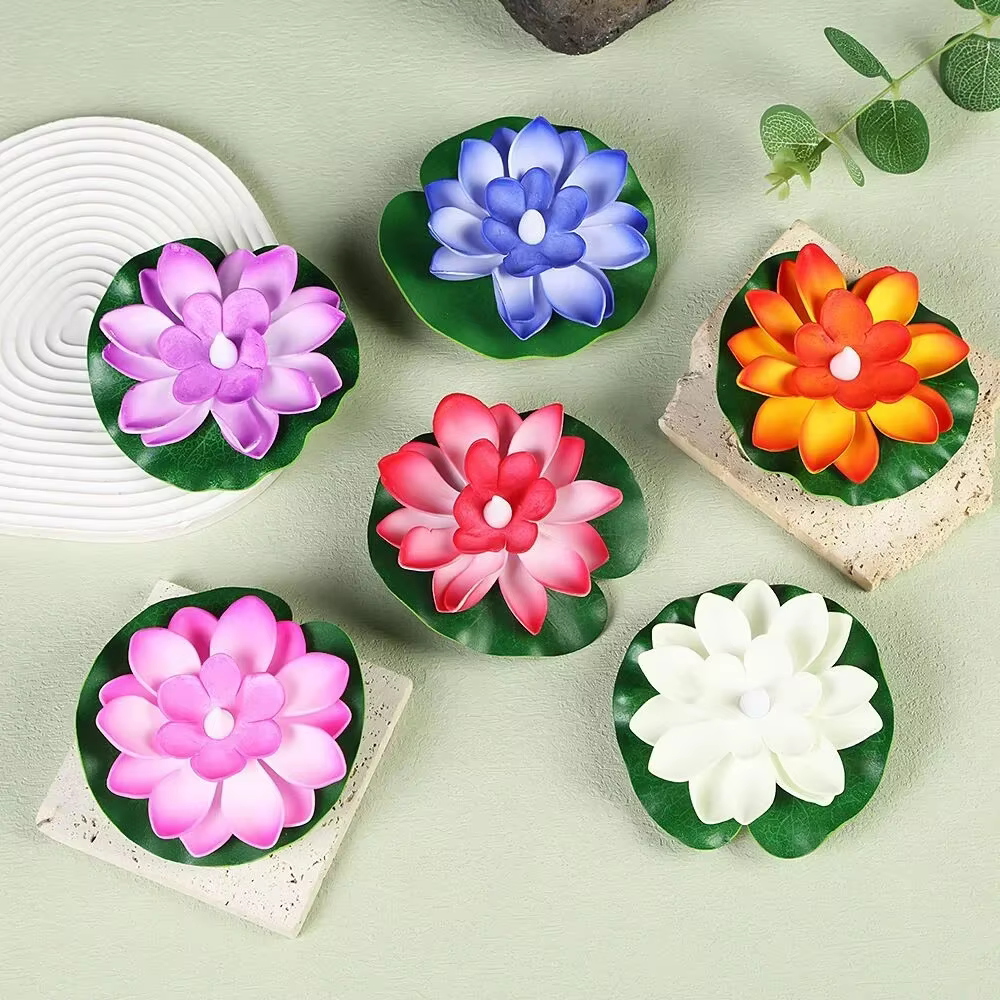 6 pièces LED multicolore Lotus capteur lampe de nuit flottant éclat d'eau fleur lampes jardin aquarium décor festif souhaitant Lotus lumière