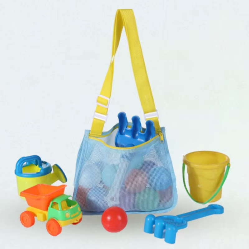 Sac de plage pliable en maille pour enfants, sac de rangement portable pour jouets de plage, vêtements, organisateur de rangement, sac de maquillage cosmétique pour femmes
