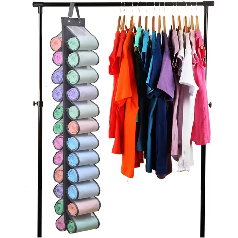 Sac de rangement pour leggings, cintre de rangement pouvant contenir 24 leggings ou chemises, cintre de rangement à compartiments pour jeans, organisateur de leggings pliable
