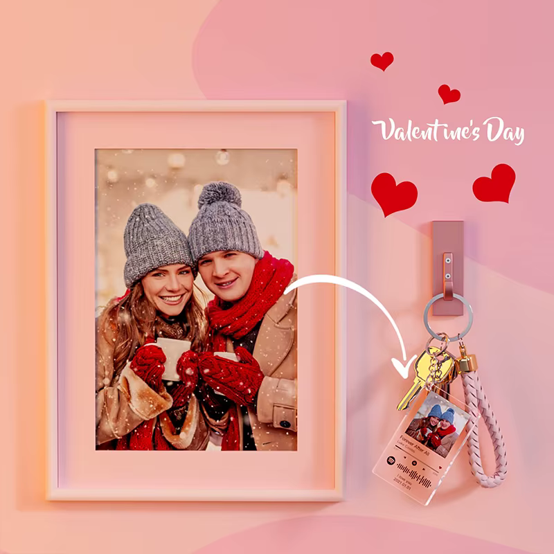 Porte-clés Photo personnalisé Spotify, Plaque de chanson de musique en acrylique, cadre de porte-clés, cadeaux pour amoureux