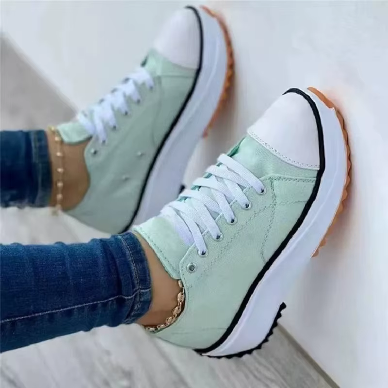 Baskets Classiques en Toile Blanche pour Femme, Chaussures Solides à Lacets, Décontractées, à Plateforme