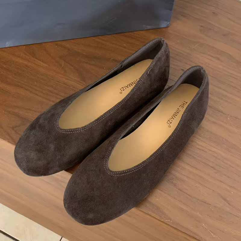 2025 femmes en cuir véritable femmes rouge marron chaussures plates mode bout rond peu profond sans lacet bateau chaussures doux talon plat chaussures simples