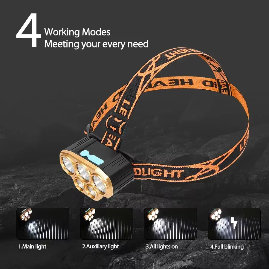 Lampe frontale puissante à 5 LED