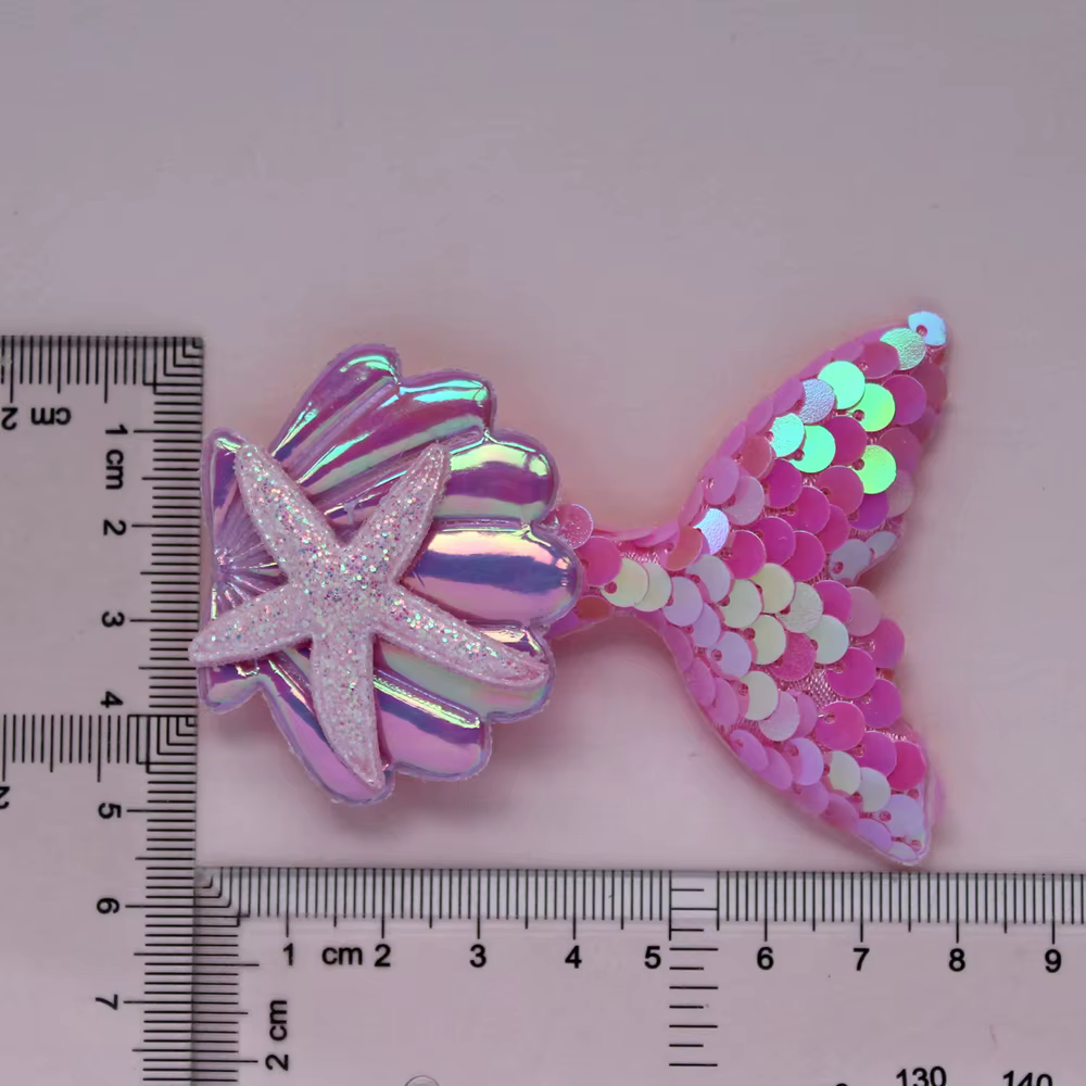 10 pièces 60x75mm paillettes queue de sirène coquille étoile de mer Appliques pour bricolage chapeaux bandeau de cheveux Clips décor vêtements chapeau patchs de couture