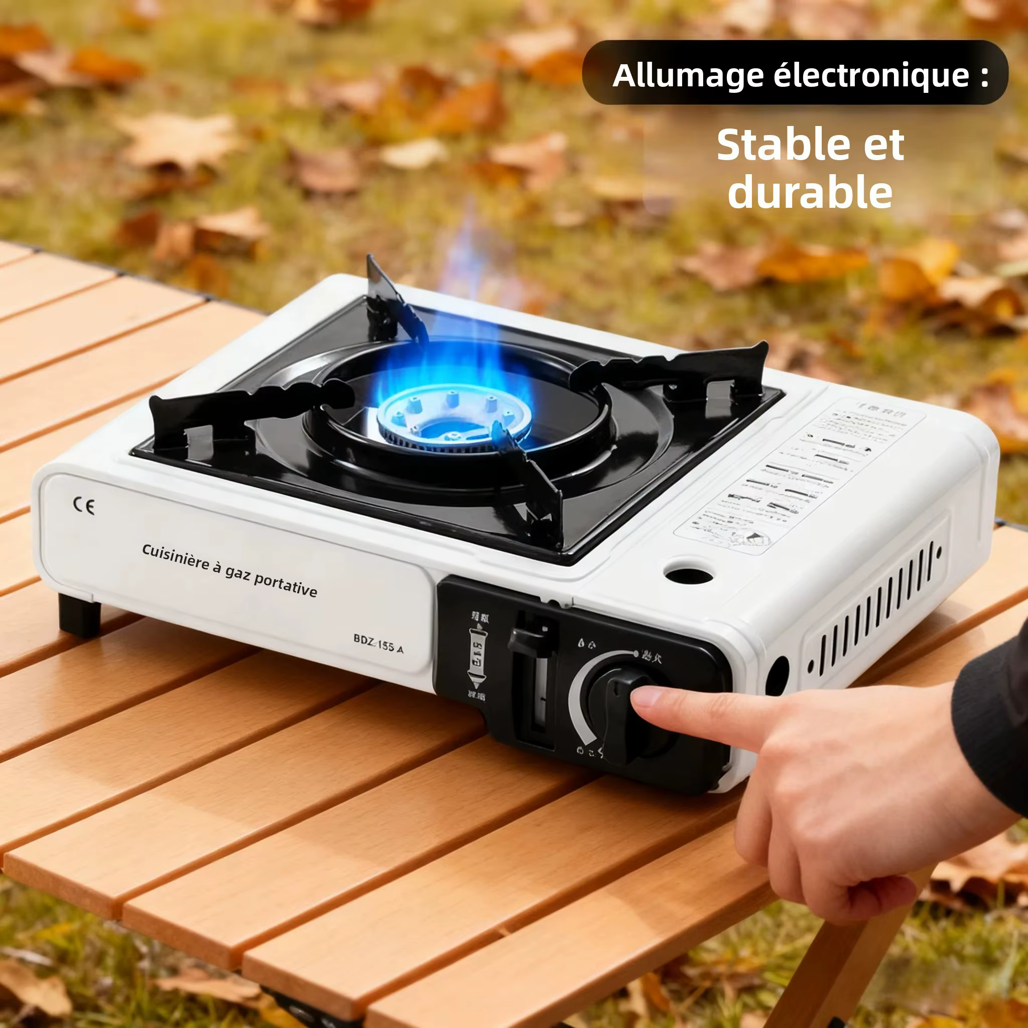 Réchaud à gaz portable pour l'extérieur, adapté au camping, au barbecue, à la randonnée, à la cuisine en plein air et à l'utilisation domestique, anneau coupe-vent non inclus