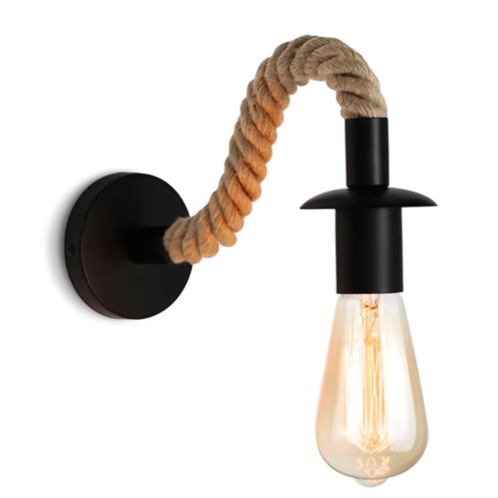 Rétro corde de chanvre conception E27 Edison ampoule fer applique intérieure maison Loft couloir mur LED lampe décoration industrielle applique murale