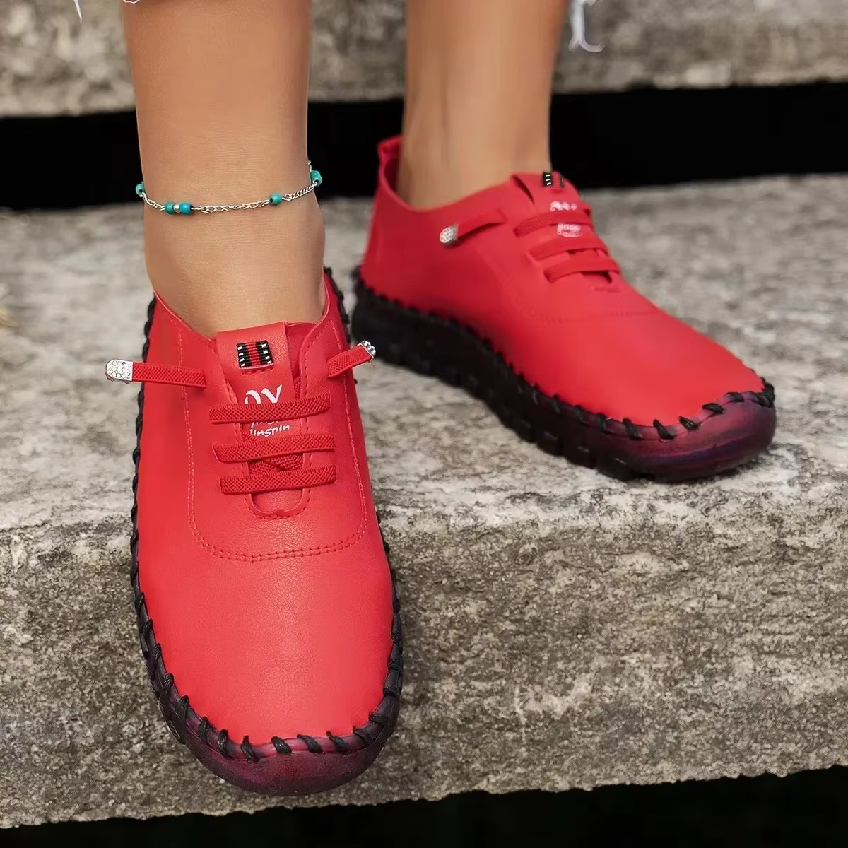 Baskets pour femmes, chaussures plates en cuir à lacets, nouvelle collection printemps, décontractées et confortables, chaussures pour maman, Zapatos Mujer, Chaussure Femme