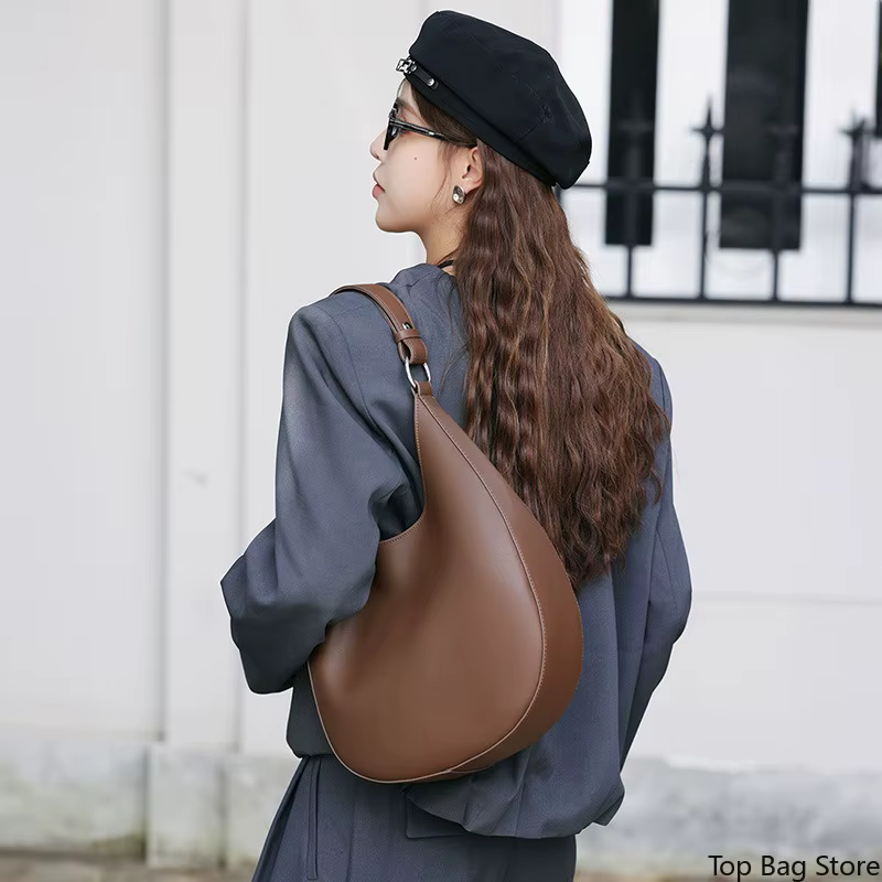 Sac demi-lune en cuir véritable pour femme, sac à bandoulière quotidien en forme de croissant avec sangle amovible, sans logo, luxe discret et minimaliste