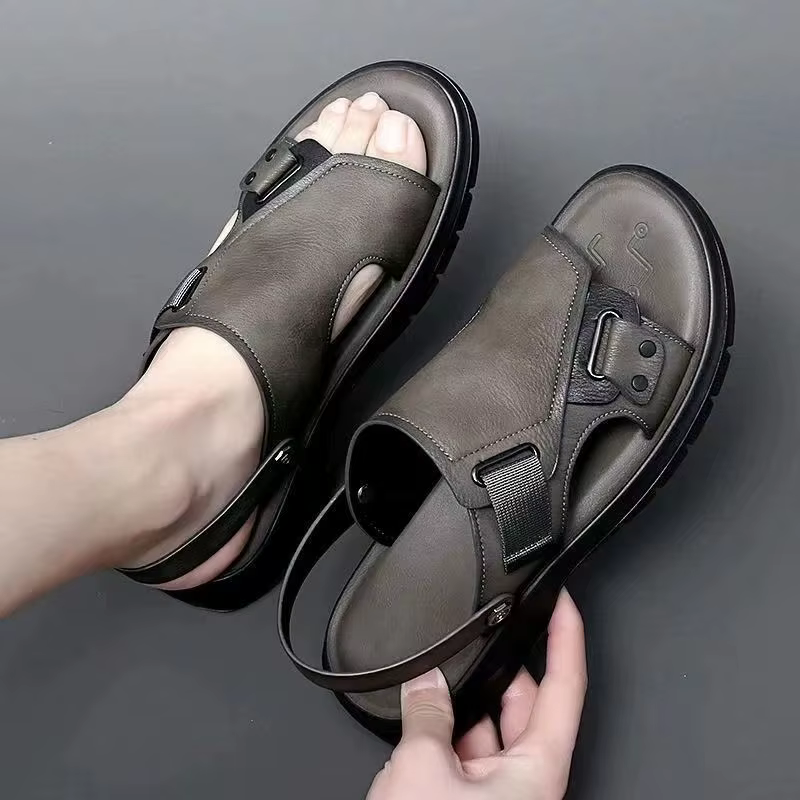 Pantoufles en cuir véritable pour hommes