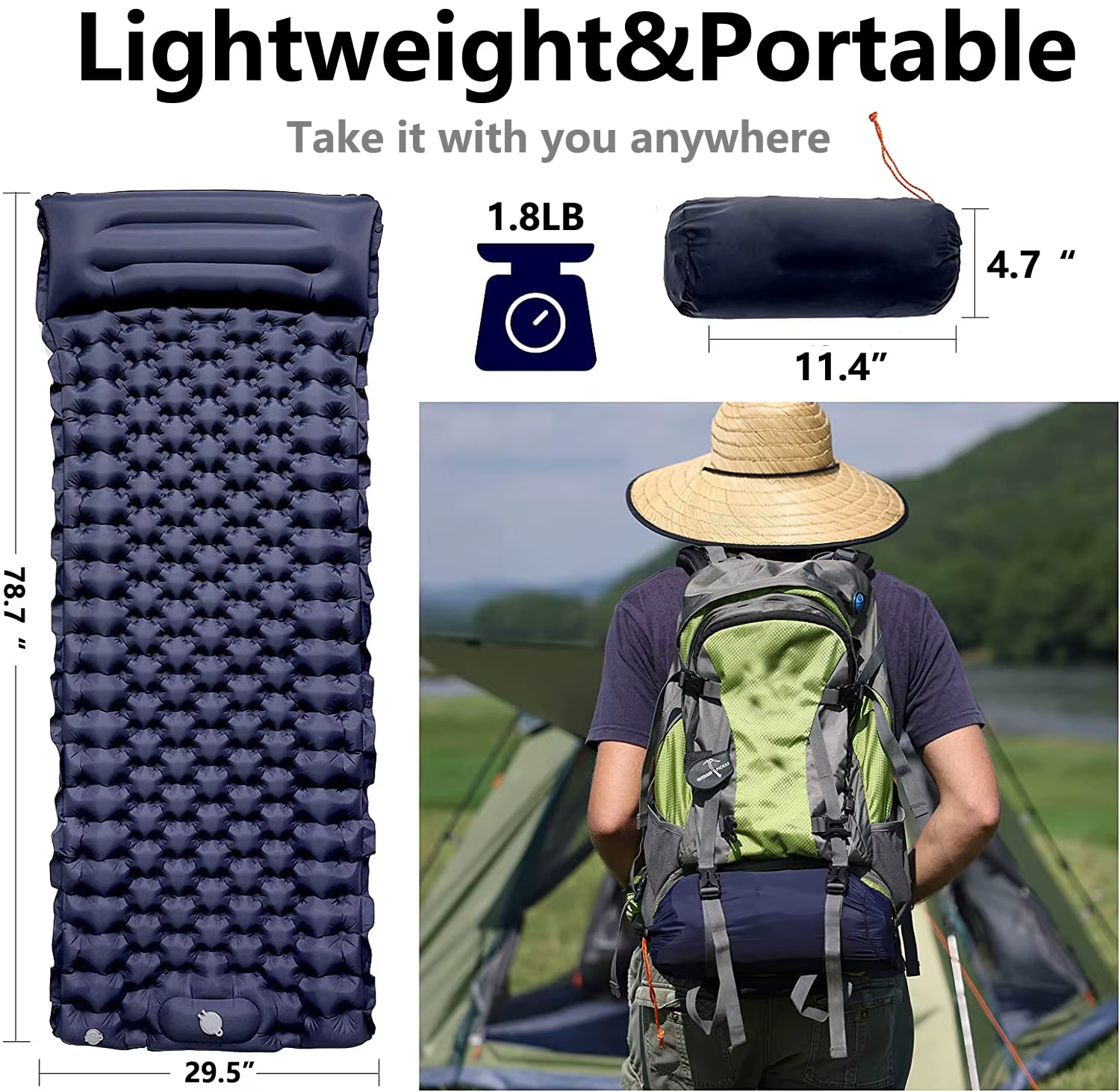 Matelas gonflable de camping en plein air avec oreillers