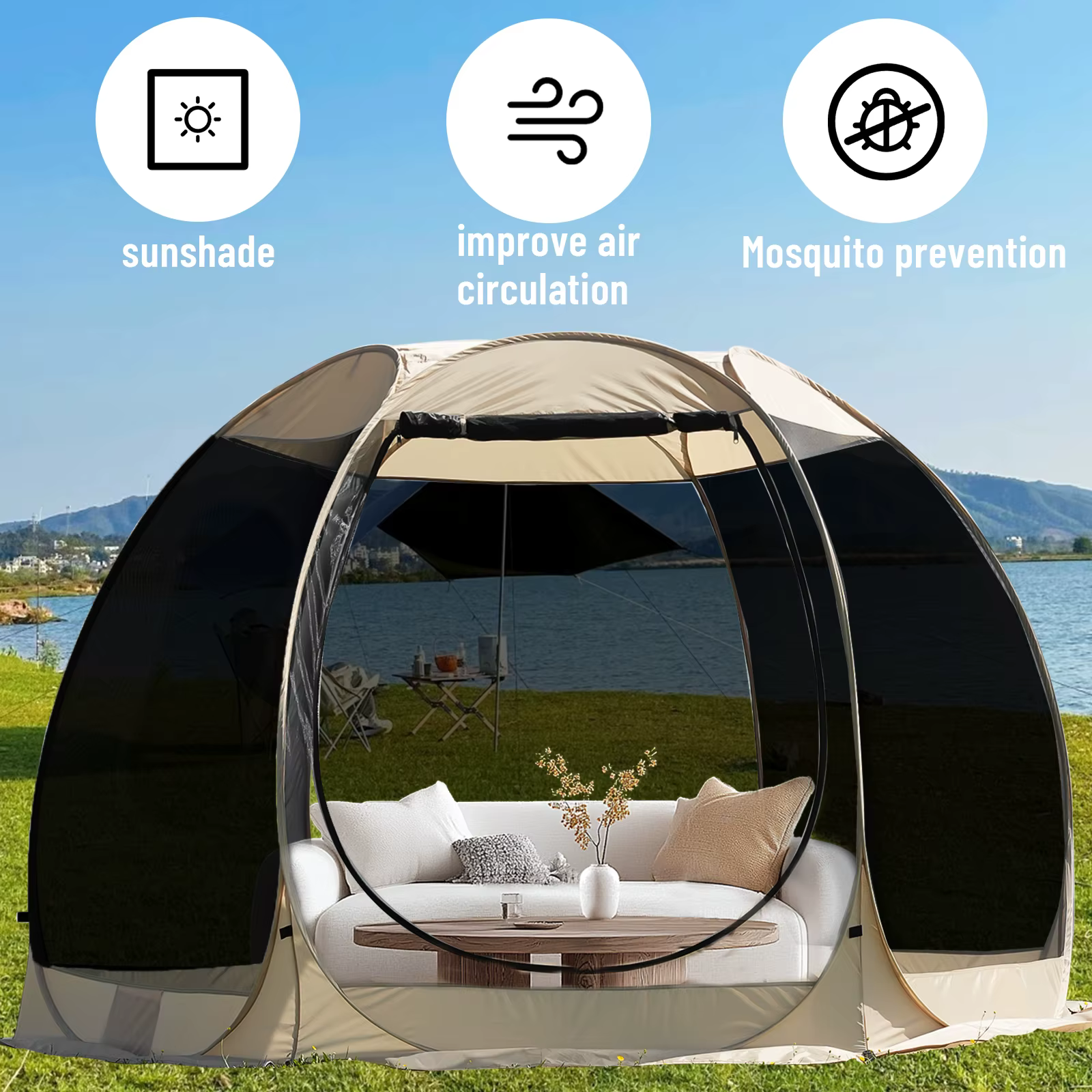 Tente de maison à écran portable avec moustiquaire pour 6 à 8 personnes