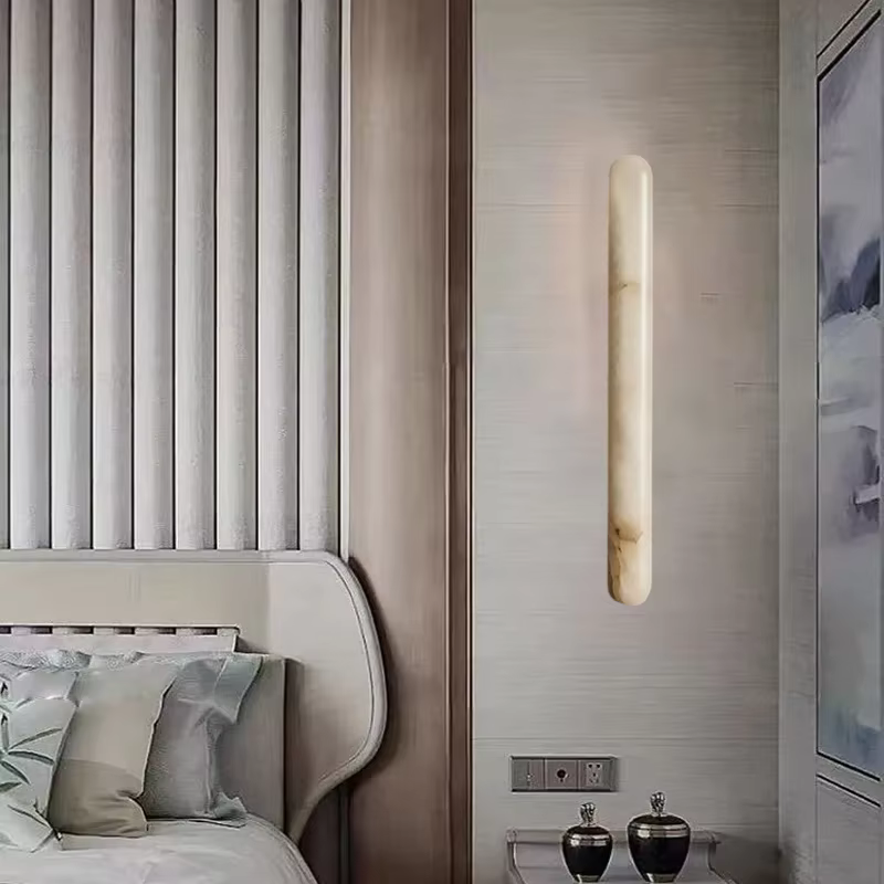 Applique murale LED en marbre naturel espagnol 40/60cm, luminaire décoratif pour la maison, le hall, le restaurant, la chambre, la salle de bain, en cuivre