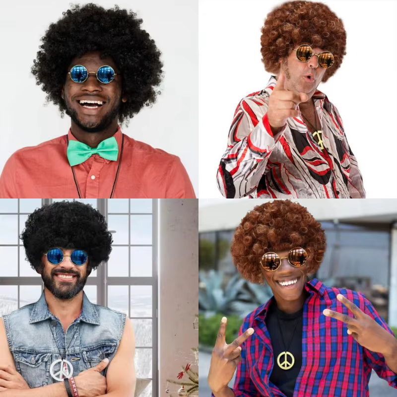 Ensemble de olympiques amusants Hiphelicopter pour hommes, perruque Afro funky, collier de lunettes de soleil, fête à thème des années 50, 60, 70, style des années 80, accessoires de vêtements de fête