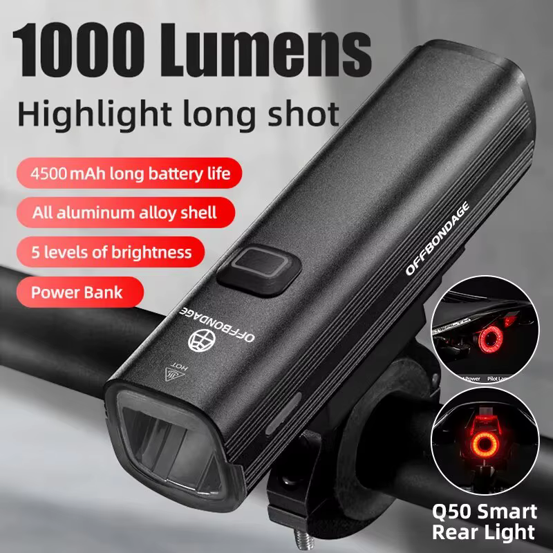 OFFBONDAGE Vélo Lumière 1000Lumen Vélo Phare Banque de Puissance Lampe de Poche Guidon USB Charge VTT Route Point culminant