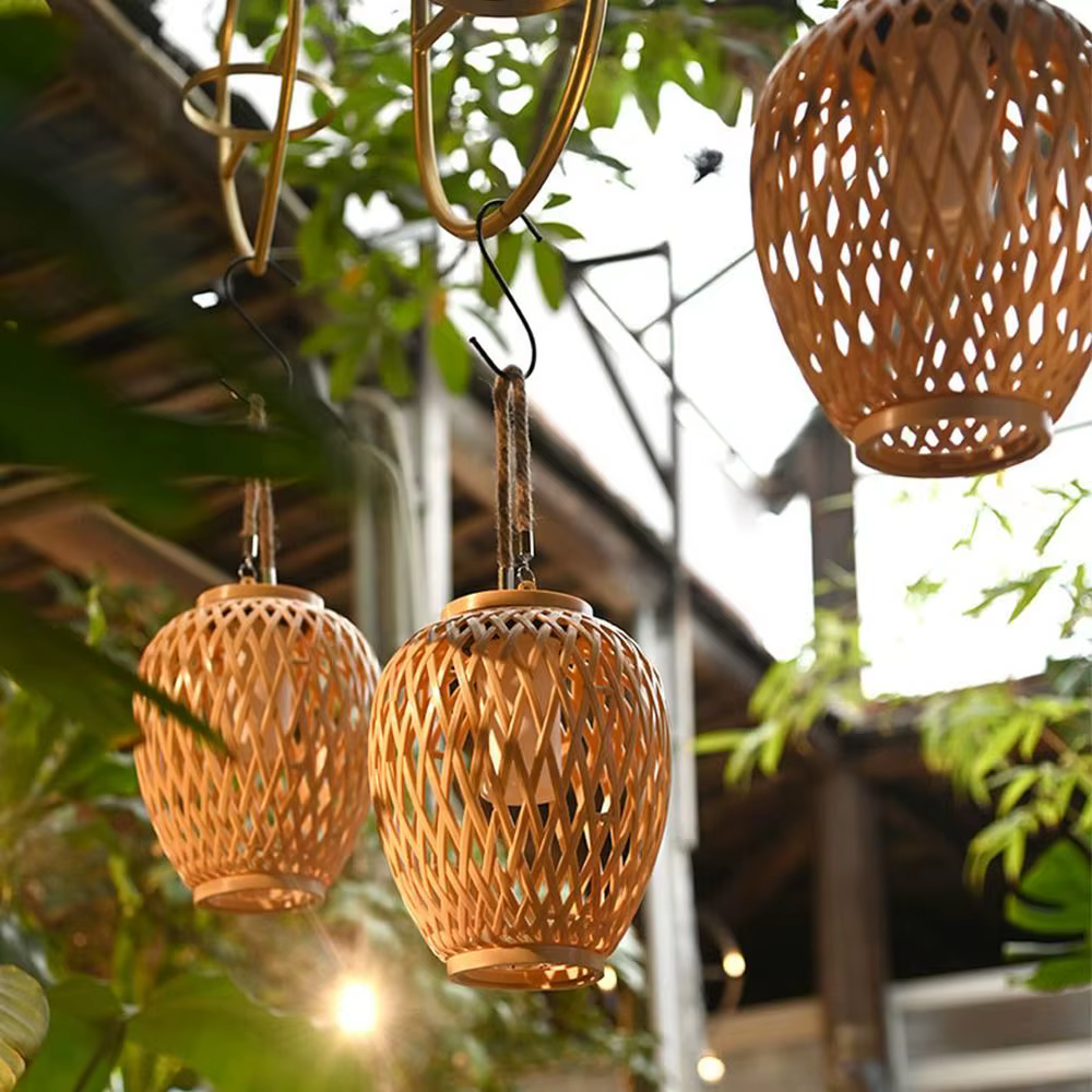 Lanterne solaire tissée en bambou, étanche, 600 mAh, lanterne chinoise, lumière LED décorative de jardin, lumière chaude