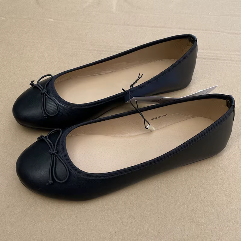 Mules plates élégantes en cuir pour femme avec nœud, bout rond, confortables et faciles à enfiler