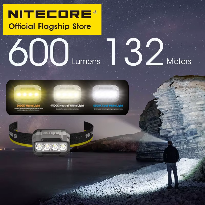 NITECORE HA23 UHE lampe frontale légère AAA 3 températures de couleur 600 Lumens phare IP68 pour course de nuit Camping pêche Trekking