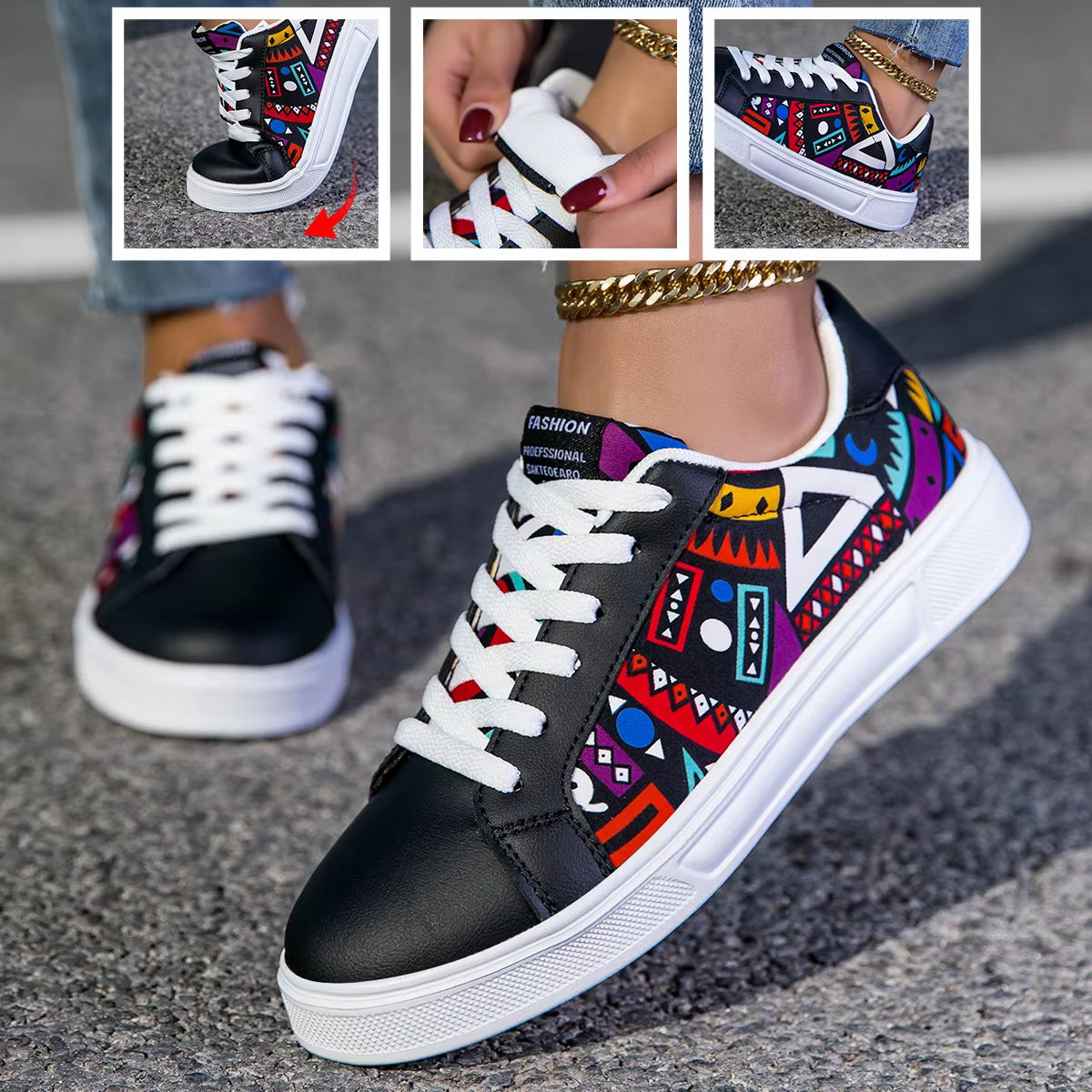 YRZL baskets légères décontractées pour femmes hommes Couple chaussures de marche antidérapantes imperméables à la mode Graffiti imprimé chaussures de sport hommes