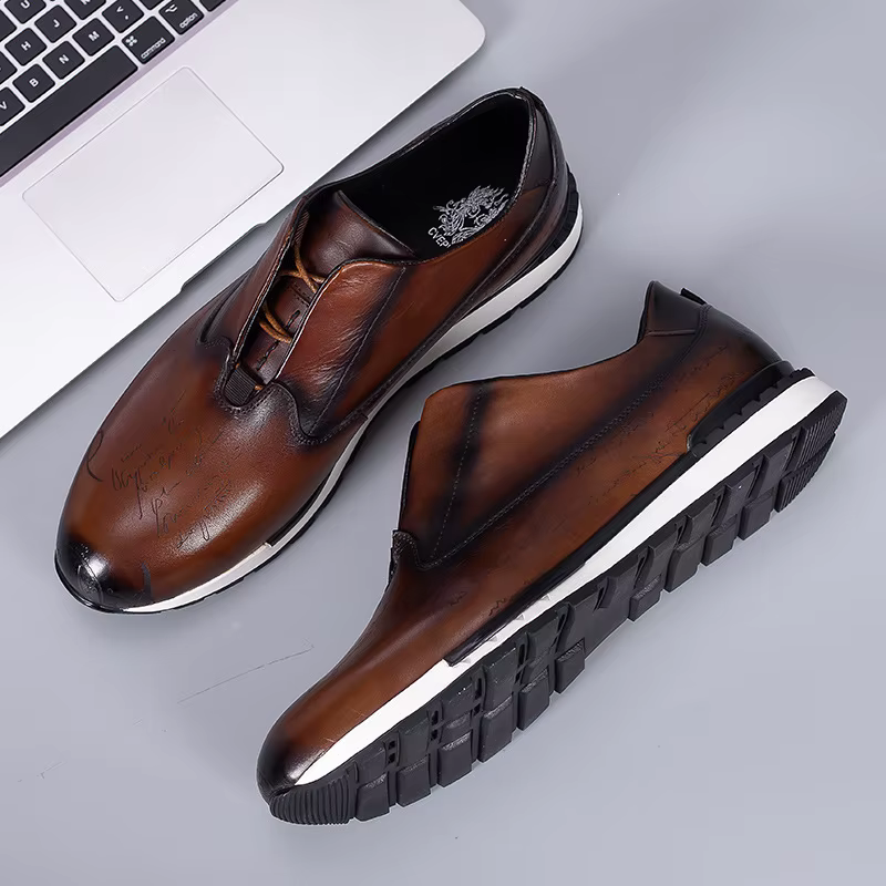 Baskets vintage pour hommes en cuir véritable à lacets