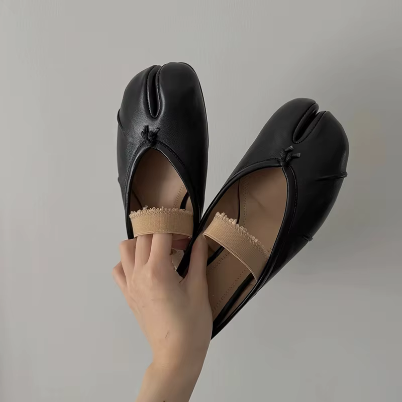 Tibi SplitToe chaussures en cuir véritable femmes pantoufles Vintage plissé en peau de mouton ballerines chaussures de créateur