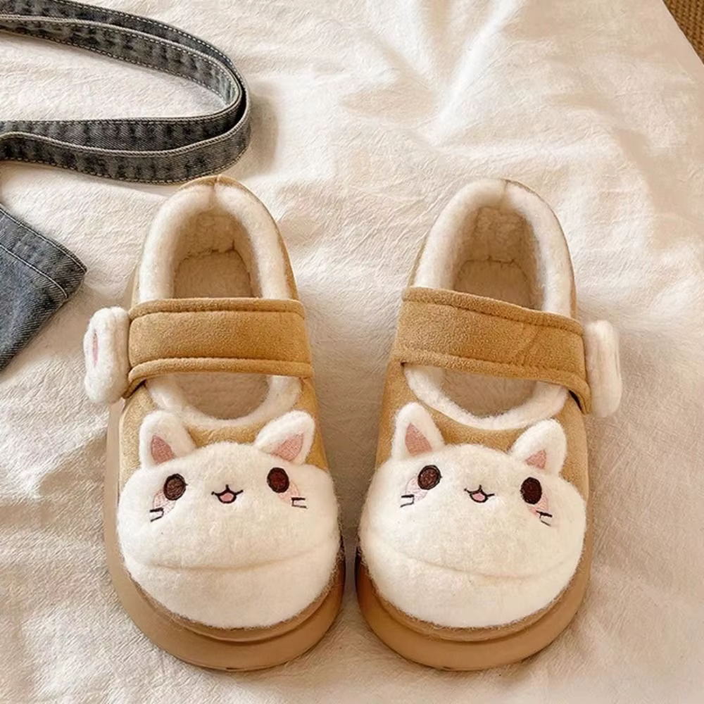 Chaussures patte de chat de dessin animé mignon, pantoufles de neige antidérapantes Kawaii pour chat, vêtements de maison à semelle épaisse, pantoufles épaisses et chaudes pour automne et hiver