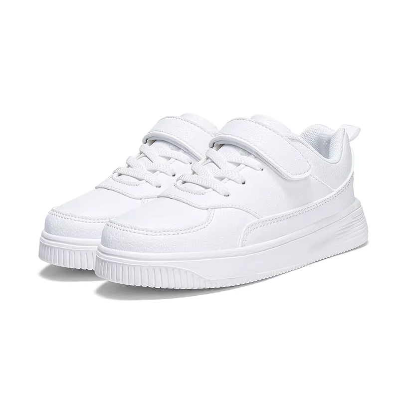 Baskets blanches plates en cuir PU pour garçons, chaussures décontractées noires pour enfants, chaussures de sport confortables et de Tennis à la mode