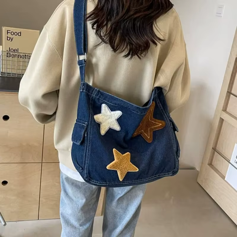 Sac à bandoulière en Denim brodé étoile rétro japonaise
