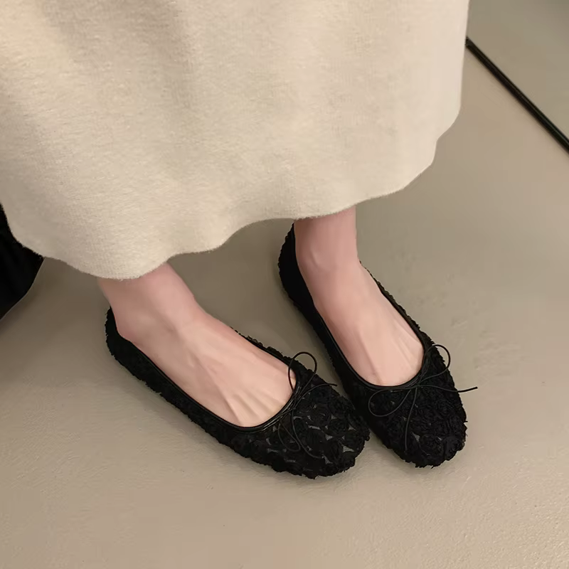 Chaussures plates françaises pour femmes, nouvelle collection printemps 2026, style jupe, délicates et à bout peu profond